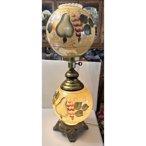 Gone With The Wind Parlor Hurricane Lamp-3 Way Hand Painted Fruit Mint Condition - Picture 5 of 7